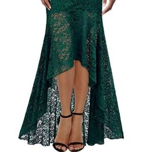 Green lace high low formal dress
